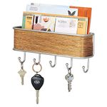 mDesign Mail Holder and Key Rack - Wall Mounted Mail Organiser - Hallway Mail File - Matte Silver/Teak