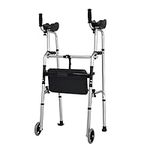 ZXXL Upright Walkers with Seat and Armrest,Lightweight Rolling Walker for Tall Person/Seniors/Stroke Patient,Folding Walking Mobility Aid