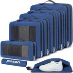 Prezon 8 Set/6 Set/4 Set Compression Packing Cubes for Travel, Lightweight Vacation Travel Essentials,Accessories for Suitcase Organizer Bags Set, Durable Luggage Organizer （8-Square-Navy）
