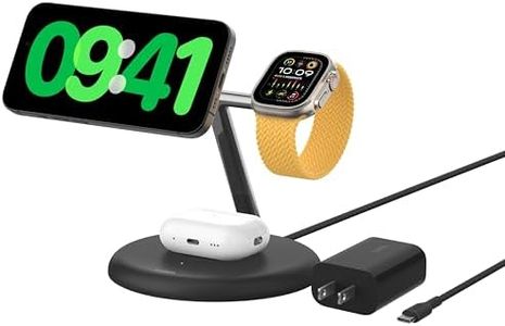 Belkin MagSafe-Compatible 3-in-1 Wireless Charger Stand 15W - Qi2-Certified Wireless Charging Station, Fast Charging of iPhone 16, AirPods, & Apple Watch - 36W Included - Black