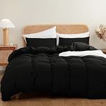 ATsense Duvet Cover Queen Size, 100% Washed Microfiber Like Cotton Super Soft and Breathable, 3 Piece Black Comforter Cover Bedding Set, Simple Style Farmhouse Quilt Cover