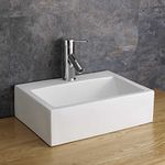 Clickbasin Rectangle White Ceramic Basin | Ideal for Small Bathroom or En-Suite 430mm by 325mm | Can be Wall Hung or Counter Mounted | Avoid Overspills with The Built in Overflow | Barletta