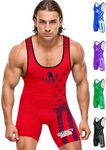 Exxact Sports Patriot Men's Wrestling Singlet, High-Performance Powerlifting Singlet, Wrestling Singlets for Men (AXL, Red)