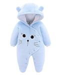 JiAmy Baby Winter Hooded Romper Fleece Snowsuit Jumpsuit Cartoon Cat Outfits Blue 3-6 Months