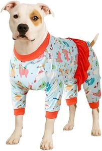 LovinPet Large Dog Pajamas for Female Dogs - UV Protection, Post Surgery Recovery Shirt, Lightweight Knit Stretchy Fabric, Aqua Alpaca Print, Undershirt for Dog Dresses, Orange XXL