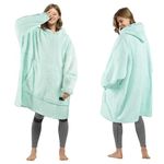 Tirrinia Oversized Wearable Blanket Hoodie, Sherpa Fleece Home Blanket Sweatshirt, Warm Blanket with Sleeves, Gift for Lover, Aqua, One Size