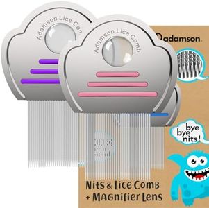 Adamson Lice Comb Duo - Stainless Steel Lice Comb for Kids x 2 - Effective Against Nits - For Thick Hair - Durable and Easy to Clean - Pink & Purple Set