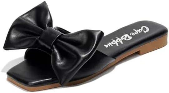 Cape Robbin Juju Sandals Slides for Women - Women Mules Slip On Shoes with Bow, Summer Flats with Bow, Sandals with Bows for Women - Black Size 9