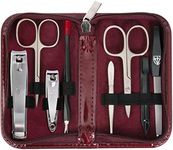 3 Swords Germany – brand quality 8 piece manicure pedicure grooming kit set for professional nail care with synthetic leather case burgundy - Made in Germany