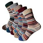 5 Pairs Women Winter Socks, Cotton Soft Breathable Wool Socks for Men or Women, Size 9-11, A-02, 6-8