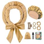 Gwabee No Heat Hair Curlers to Sleep In Overnight Curls Headband, 70" Long Soft Hair Curler No Heat Curling Headband Ribbon Curl Wrap for Long Hair Rollers, 9 PCS Hair Curling Rods Set -Khaki
