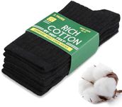 HOT FEET Thin Crew Summer Socks for Men - 5 Pack, Breathable, Moisture Wicking, Lightweight, Ribbed Cotton Socks, Sizes 7-17, Black, 10-13