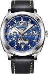 BENYAR Automatic Mechanical Self Wind Skeleton Blue Dial Genuine Leather Analogue Watch For Men | Birthday Gift For Men | Gift For Husband | Gift For Brother, Black Band