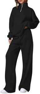 PRETTYGARDEN Womens Casual Two Piece Sets Fall 2026 Outfits Quarter Zip Sweatshirts Straight Leg Pants Sweatsuits Tracksuit (Black,XX-Large)