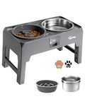 Toozey Upgarde Raised Dog Bowl, 3 Extra Large Capacity Dog Food Bowls, 4 Higher Heights Adjustable Dog Bowl with Catchment Drawer, for Large & Medium Dogs-Grey