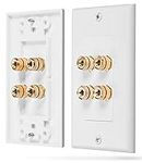 Fosmon Home Theater Wall Plate - Premium Quality Gold Plated Copper Banana Binding Post Coupler Type Wall Plate (White) (Two Speaker)