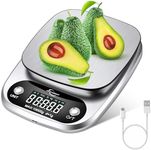 DANWIRT Food Scale - 304 Stainless Steel Digital Kitchen Scale with LCD Display, USB Rechargeable - Anti-Fingerprint Design for Precise Baking, Cooking, and Meal Prep, 9 Weight Units, Tare Function