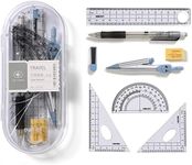 Waremew Compass Set for Geometry Math Geometry Kit 8 Pieces - Student Supplies Drawing Compass, Protractor, Rulers, Pencil Lead Refills, Pencil, Eraser for Students and Engineering Drawing