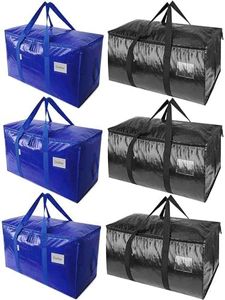 Heavy Duty Moving Bags with Zippers and Strong Handles, Packing Bags for Moving, Storage, Travel, Camping, Space-Saving Alternative to Moving Boxes, College Essentials, Moving Supplies (3Blue&3Black)