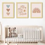 You Are My Sunshine Framed Wall Art Decor 3 Panel 12x16 Inch Heart Rainbow Nursery Boho Kids room Baby Girl Bedroom Decor for Nursery Decor