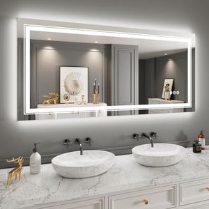 Snowdool LED Mirror for Bathroom, 72"X36" with 8 RGB Backlit +3 Front Lit (Adjustable Individually), Anti-Fog, Large Lighted Bathroom Vanity Mirror for Wall,Shatterproof,Memory Function,Tempered Glass