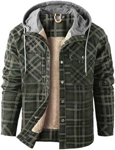 Mr.Stream Men's Outdoor Casual Vintage Long Sleeve Hooded Plaid Flannel Button Down Shirt Jacket 3252 Green 2XL