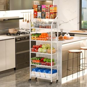 Yuwoune Retail Candy Display Rack, White Metal Display Snacks Rack with Wheels & 10 Hooks, Removable Large Bread Organizer Stand, Sturdy and Stable Chip Shelf Rack