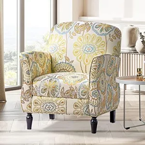 Vaztrlus Wingback Chair Floral Club Chair Accent Living Room Chairs Fabric Pattern Retro Casual Recessed Armchair Accent Chairs Tufted Single Sofa Chair(Beige+Yellow + Fabric)