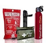 FIRE Safety Essentials 500 G ABC Dry Powder FIRE Extinguisher with Blanket and 1ST AID KIT Ideal for Homes, Boats, Kitchen Offices WORKPLACES