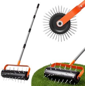 Walensee Rasenlüfter Walze, Robuster Rollender Rasenbelüfter mit 42 Stahlspikes & Verstellbarem Griff, Manueller Lawn Aerator zum Belüften und Auflockern des Bodens für Garten & Rasen