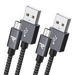 RAMPOW Braided Micro USB Cable [2-Pack, 6.5ft], 2.4A Android Charger Cable, Fast Charging USB Cable Compatible with Galaxy S7/S6, Sony, Motorola and More - Space Gray