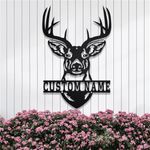 Riaeelvs Deer Head Metal Wall Art,Custom Deer Hunter Last Name Signs Home,Customized Deer Hunting Monogram Wall Decor,Metal Signs Outdoor,Metal Wall Decor,Funny Housewarming Gifts 8-22"