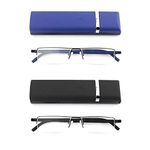 MMOWW Reading Glasses with Ultralight TR90 Frame, for Men and Women Metal Half Rim Slim Style Glasses Reading Aid with Portable Case (Black and Blue, +2.0)