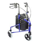 Ultra Lightweight 3 Wheeled rollator/Tri Walker with Brakes and Shopping Bag Blue - Only 4.5kgs