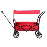 FUXTEC folding/foldable wagon - hand cart - garden trolley - carriage of children - outdoor - transport - fishing - hiking - removable canopy – push handle/pull rod – dual brake system – CT700 Red