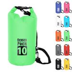 Dry Bag 10L, Boat Dry Bags Green Waterproof Bag Dry Sack Roll Top Long Adjustable Shoulder Strap 2L/5L/10L/20L/30L/40L for Drifting Boating Kayaking Fishing Rafting Swimming Camping Canoeing Surfing