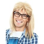 ALLAURA - Garth Algar Wig 90s Guitar Rocker Blonde Mullet Wig + Black Glasses - Mens 80s Punk Heavy Metal Blonde Mullet Wigs