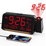 Projection Alarm Clock, Digital Clock with 320°Rotatable Projector on Bedroom Ceiling, Temperature & Date Display, Adjustable Dimmer & Volume, USB & Typc-C Charging Port, Snooze, 12/24H/DST