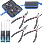 Glarks 4Pcs 7-Inch Internal/External Circlip Plier Snap Ring Pliers with 4Pcs Precision Hook Set for Ring Remover Retaining and Remove Hoses, Gaskets