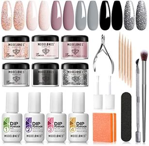 Modelones 22 Pcs Dip Powder Nail Kit, 6 Colors Nude Pink Black Champagne Glitter Dip Nails Powder Starter Kit Liquid Set with Base Top Coat Activator Brush Saver All-in-One Manicure Tools DIY Beginner Extension Kit