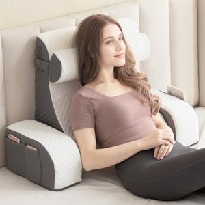 Hogrance 4PCS Reading Pillow, Memory Foam Back Pillow for Bed Sitting Up, Gaming Pillow with Arms Rest, Bed Pillow for Reading, Watching TV, Resting, Gaming, Medium, Dark Grey
