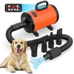 ADVWIN Dog Dryer, Pet Grooming Blow Dryer with LCD Display & Temperature Control, 50-120m/s Adjustable Speed, 4 Different Nozzles, Orange