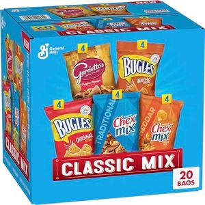Classic Mix Snack Variety Pack, Bugles Original & Nacho Cheese, Gardetto’s Original Recipe, Chex Mix Traditional & Cheddar, 28 oz (20 Bags)