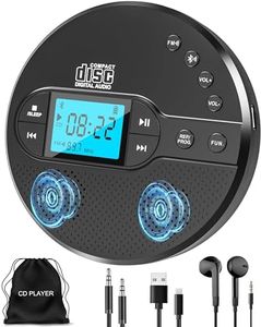 Sunoony Portable CD Player with Bluetooth, CD Player with FM Transmitter and Speakers for Car, Rechargeable CD Player with Anti-Skip Protection, Headphones, LCD Display (Black)