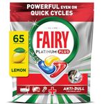 Fairy Platinum Plus Dishwasher Tablets Lemon, 65 Capsules, Impeccable Clean Even in Quick Cycles Without Pre-Wash, Anti-Dull Technology, Super Shine Function