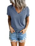 Sunborui Women's Summer Short Sleeve V Neck T Shirts Pocket Solid Loose Casual Tee Tops, Navy, XX-Large