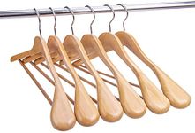 Hangerman Natural Wooden Suit Hangers, 10 Pack Wood Coat Hangers, Jacket Outerwear Shirt Hangers, Glossy Finish with Extra Wide Shoulder, 360 Degree Swivel Hooks Anti-Slip Bar with Rubber