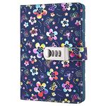 A5 Flower PU Leather Travel Journal Diary with Combination Lock Pen Holder