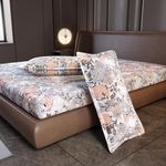 Divine Casa Premium 144 TC 100% Cotton King Size Bedsheet with 2 Pillow Covers | Soft Breathable Bed Sheet for King Size Bed | Elegant Printed Bedding Set | 270 x 270 cm (Blush Grey, Floral)