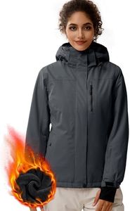 FREE SOLDIER Women's Waterproof Ski Snow Jacket Fleece Lined Warm Winter Rain Jacket with Hood Fully Taped Seams(Charcoal Gray,L)